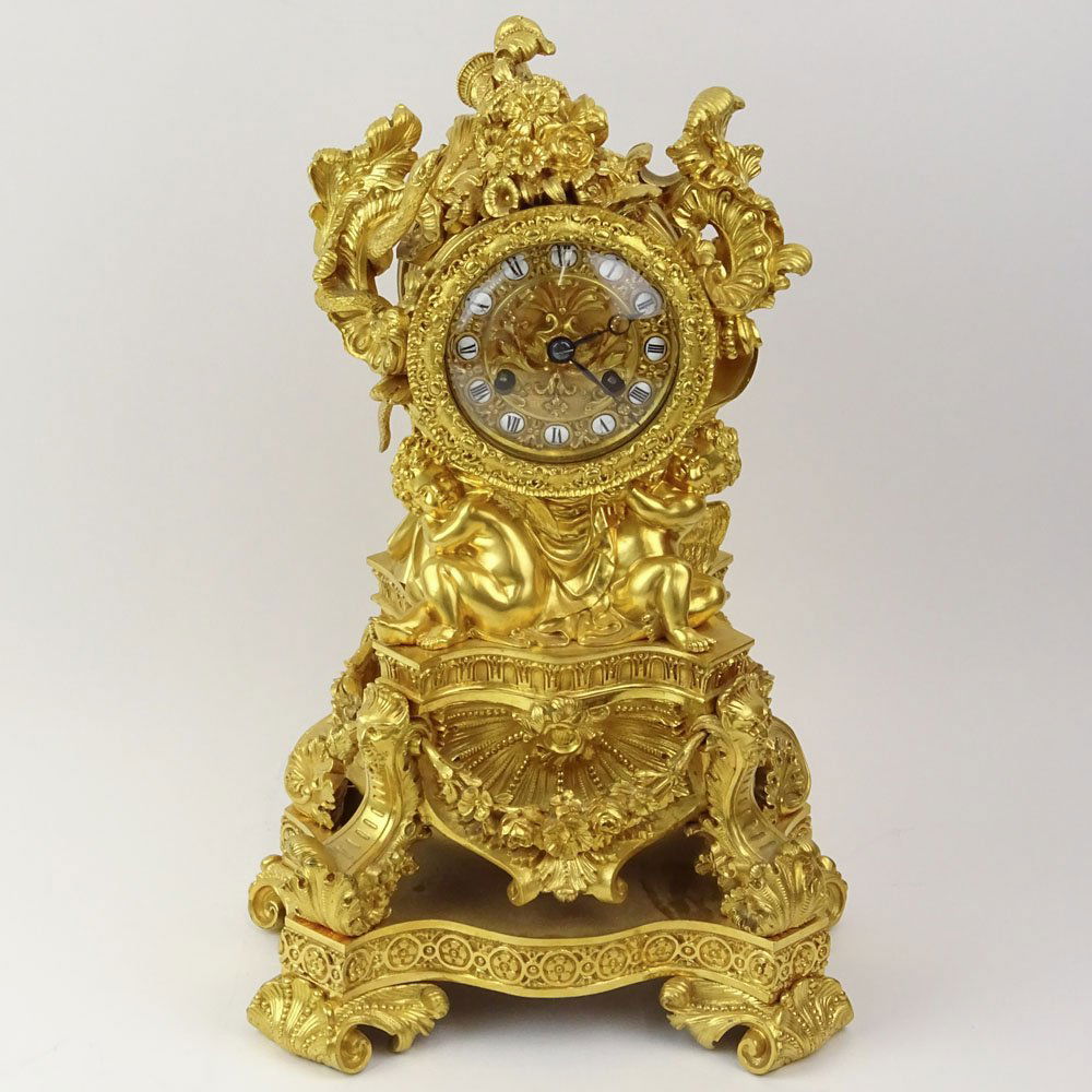 19th Century French Dore Bronze Figural Mantle Clock. (1 of 10)