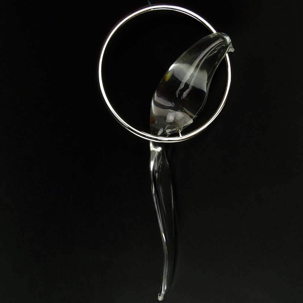 Steuben Glass Bird on a Round Perch Figural Ornament. (1 of 2)