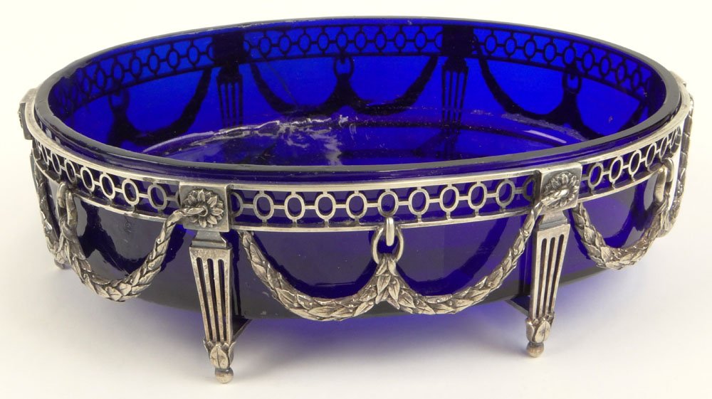 Antique Footed Dutch Silver and Cobalt Glass Open (1 of 7)