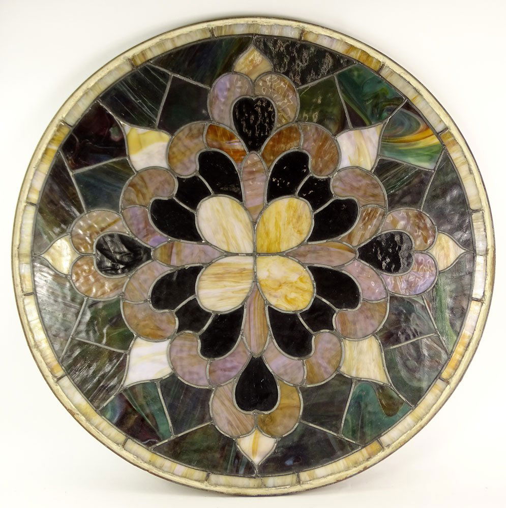 Antique Round Stained Glass Window. Unsigned. Good (1 of 2)