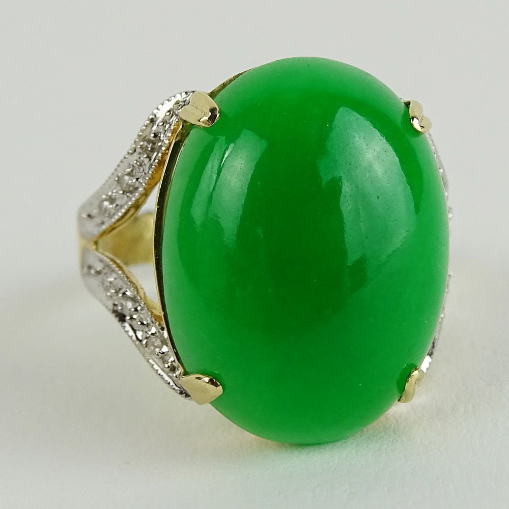 Vintage Jadeite and 14 Karat Yellow Gold Ring accented (1 of 6)
