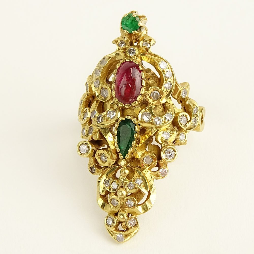 Antique Diamond, Emerald, Ruby and 14kt Yellow Gold (1 of 5)