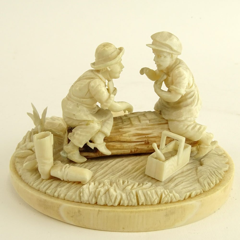 Antique Continental Carved Ivory Group Depicting Two (1 of 10)