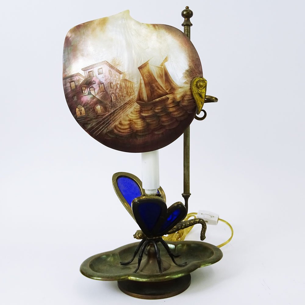 Vintage Bronze Dragonfly Lamp with Carved Abalone (1 of 6)