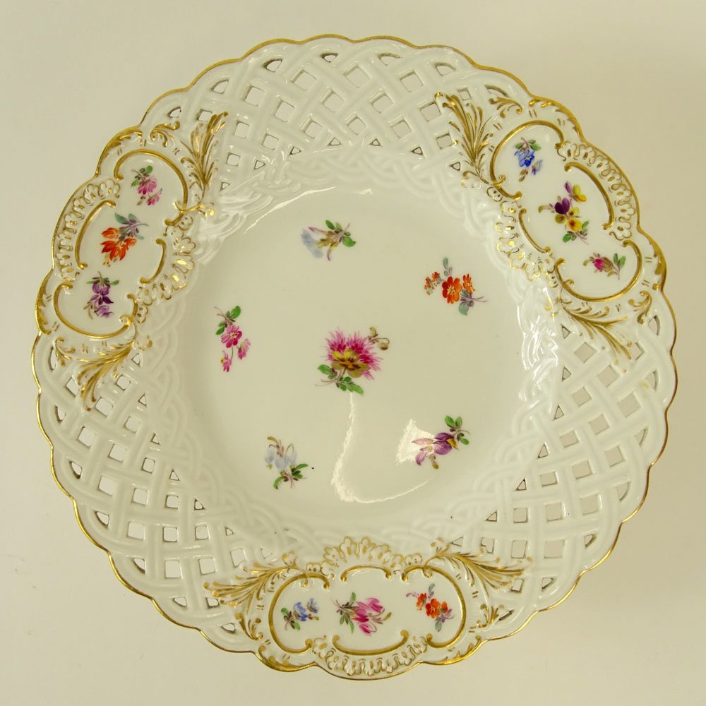 Meissen Hand Painted Reticulated Porcelain Compote. (1 of 5)