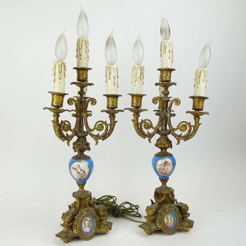 Pair Antique French Gilt Bronze and Porcelain Four (4) (1 of 5)