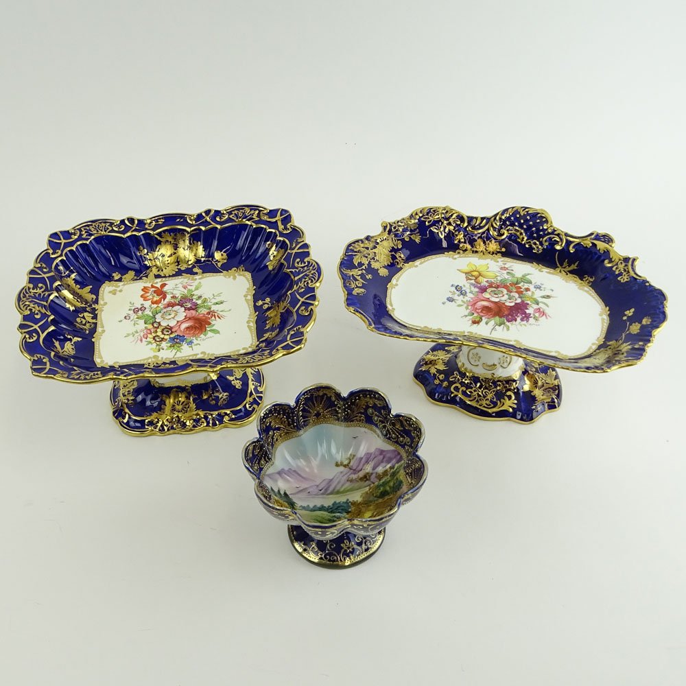 Lot of Three (3) Hand painted Porcelain Compotes. Two (1 of 9)