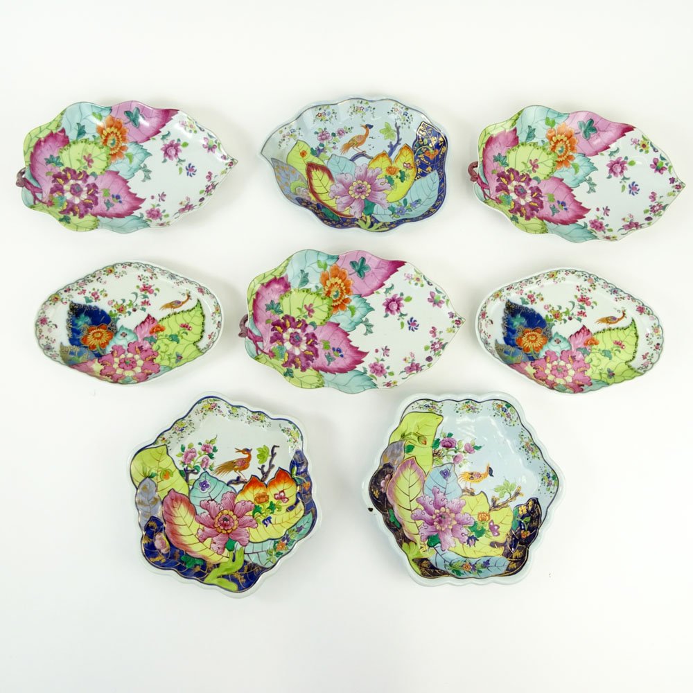 Collection of 8 Pieces Vintage Mottahedeh Porcelain: Collection of 8 Pieces Vintage Mottahedeh Porcelain Tobacco Leaf Dishes. Various signatures. Leaf motif measures 9" x 5-1/5. Shipping $65.00