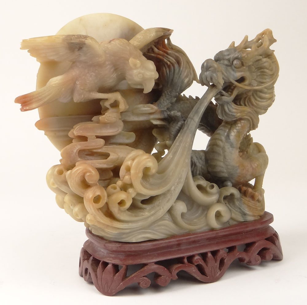Chinese Carved Soapstone Sculpture Group and Base (1 of 9)