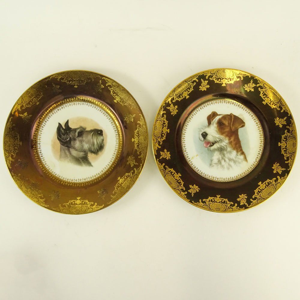 Pair of Limoges Porcelain Transferware Dog Plates. (1 of 3)