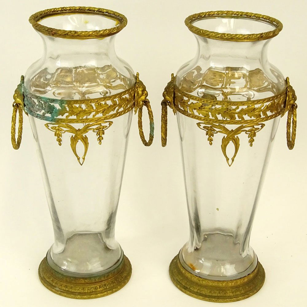 Pair of Gilt Metal Mounted Glass Vases With Mask Ring (1 of 5)