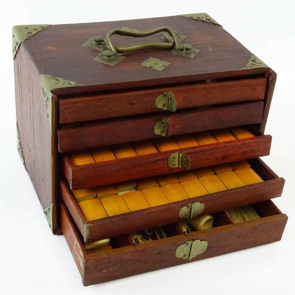 Vintage Chinese Mahjong Set in wood case. Unsigned. "As (1 of 5)