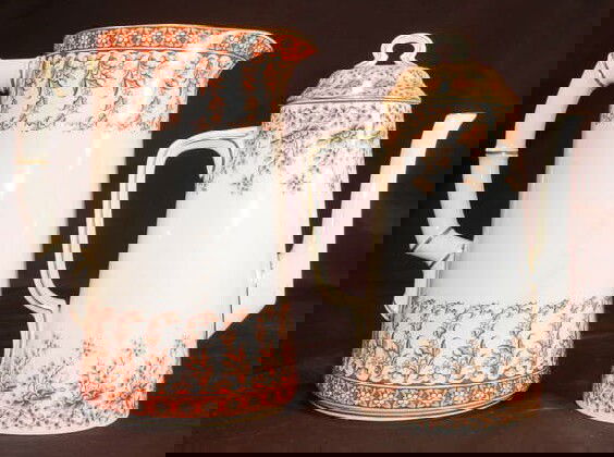 19th Century Royal Worcester Transferware Chocolat: 19th Century Royal Worcester Transferware Chocolate Pot, Together with 19th Century Royal Worcester Transferware Pitcher. Both Signed with Royal Worcester Under Glaze Backstamps. Chocolate Pot Signed