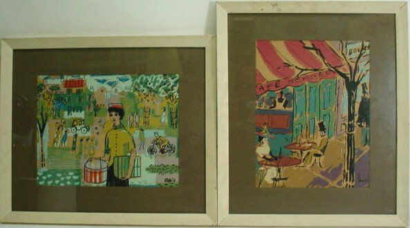 Nicholas Takis American-New York (1903-1965) Gouac: Nicholas Takis American-New York (1903-1965) Gouache on Board "Shopping in the City" Signed Takis Lower Right and another Similar Gouache on Board (indistinctly signed) Takis Measures 10-1/4 Inches by