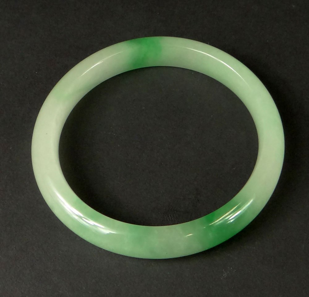 Chinese Pale Celadon to Green Jade Bangle. Unsigned. (1 of 2)