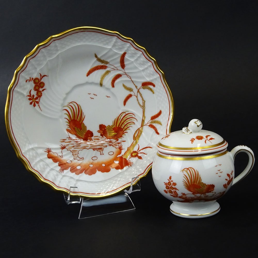 36 Piece Set of Ginori "Galli Rossi" Porcelain Pots De: 36 Piece Set of Ginori "Galli Rossi" Porcelain Pots De CrÃ¨me Cups and Saucers. Signed appropriately. Good condition. Measures 3-1/2" H. Shipping $175.00