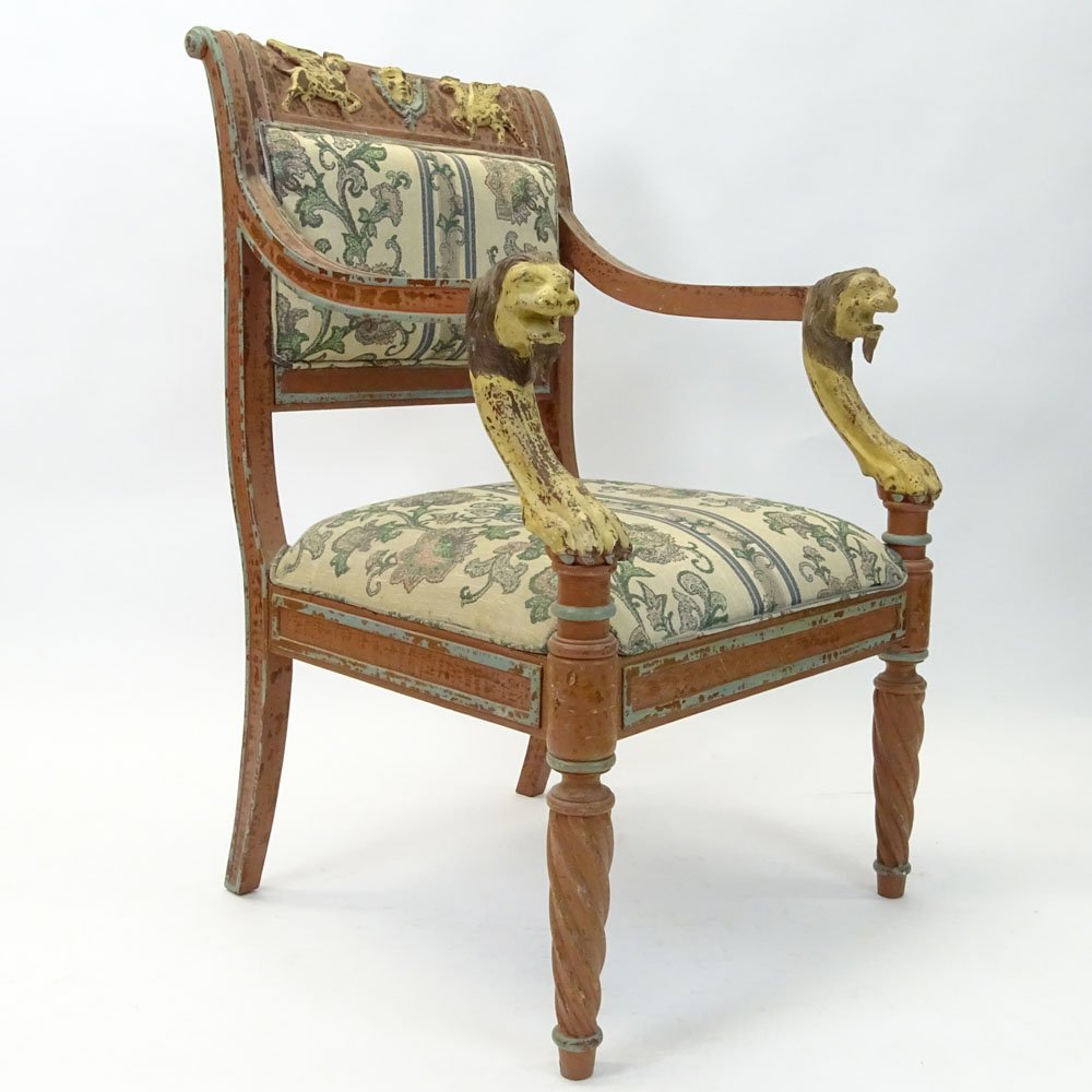 Regency Style Figural Upholstered Arm Chair. Distressed (1 of 6)