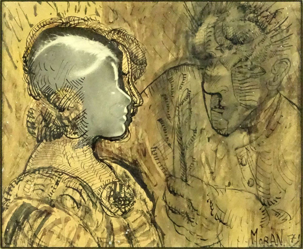 Vintage Mixed Media on Paper "Untitled" Signed Moran (1 of 4)
