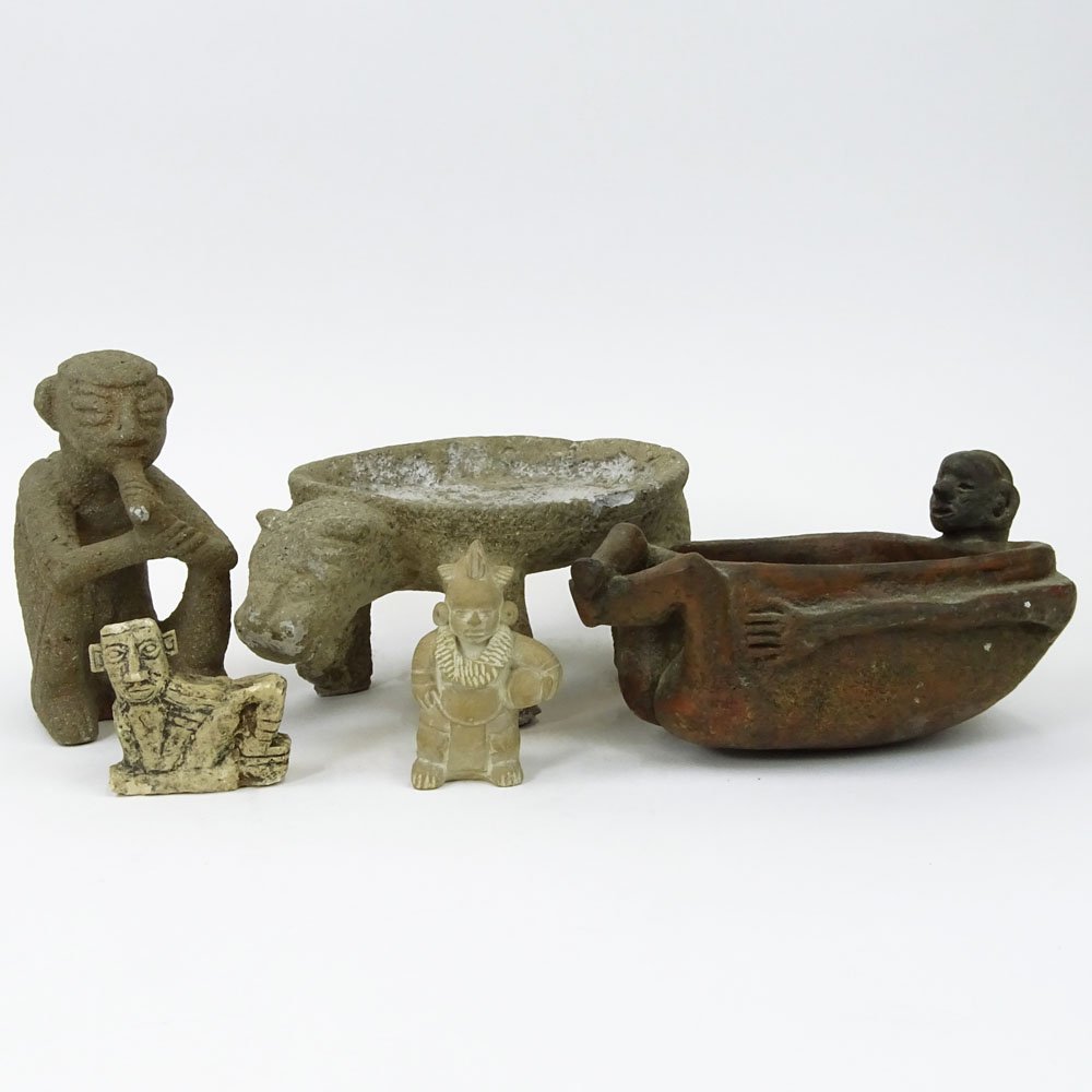 Lot of 5 Vintage Pre-Colombian Style Pottery Figures (1 of 3)