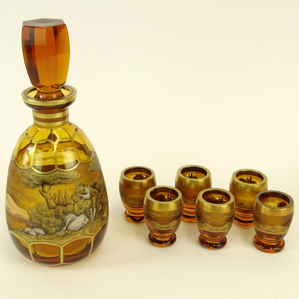 Vintage 7 Piece Bohemian Amber Glass Decanter Set, with (1 of 3)