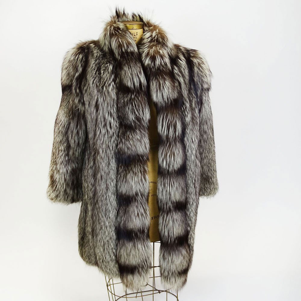 Ladies Silver Fox Fur Coat. Raglan Sleeves Shawl (1 of 4)