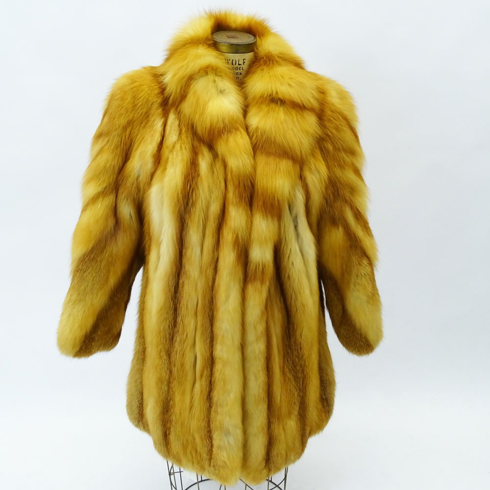 Retro 3/4 Length Red Fox Coat. Lined. Label: Alper (1 of 3)