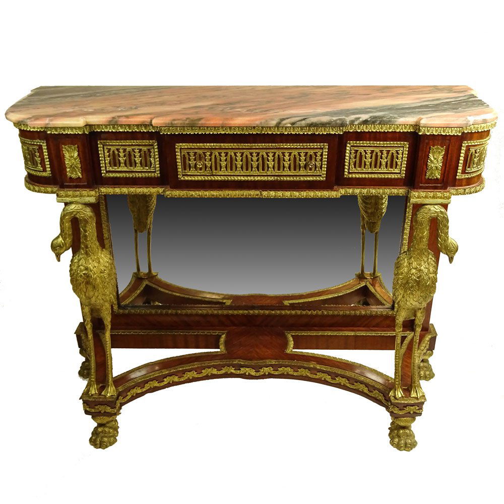 Modern Bronze Mounted Mahogany Marble Topped Console. (1 of 4)