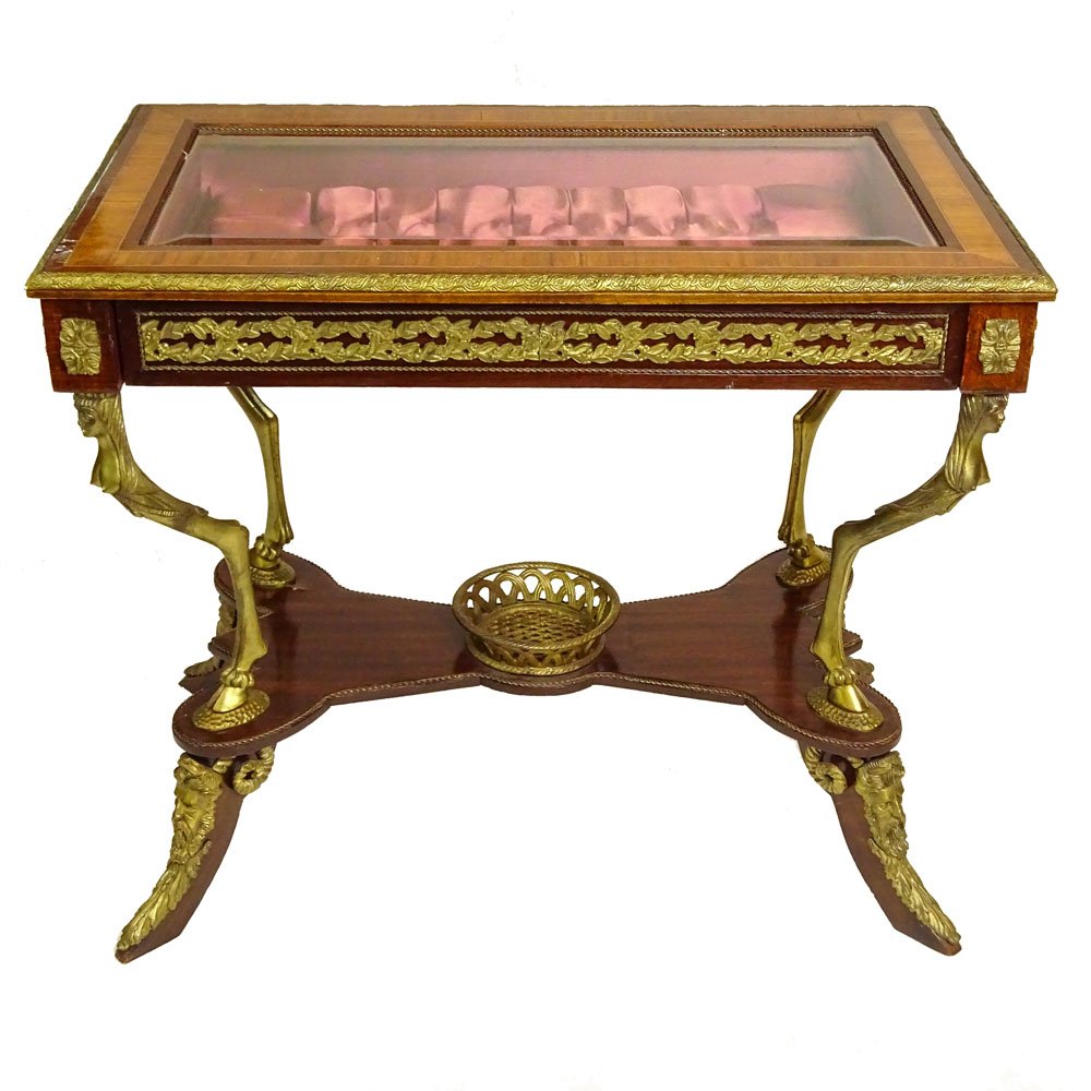 Modern Bronze Mounted Inlaid Mahogany Vitrine Table. (1 of 5)