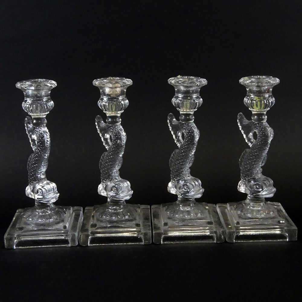Collection of 4 Vintage Glass Dolphin Candlesticks. (1 of 3)