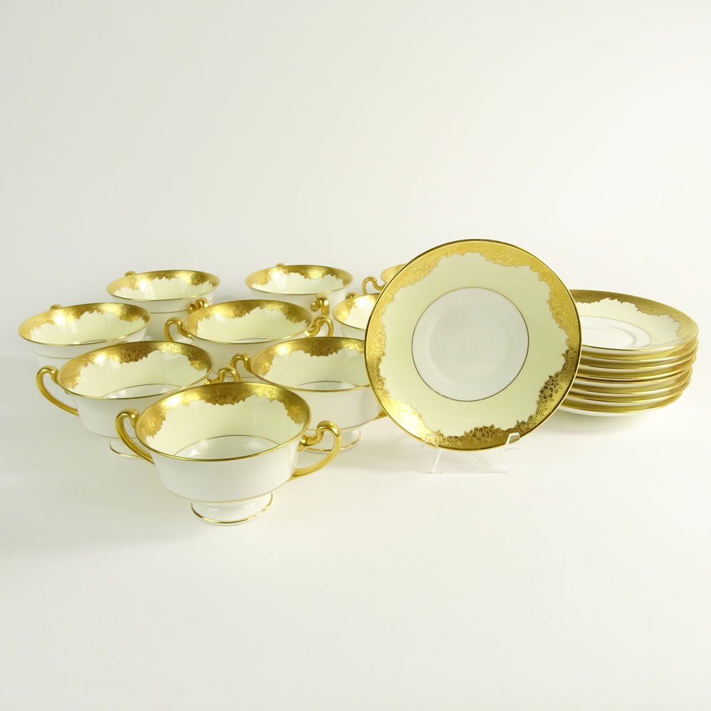 Lot of 9 Minton porcelain and gilt cream soup cups and (1 of 3)