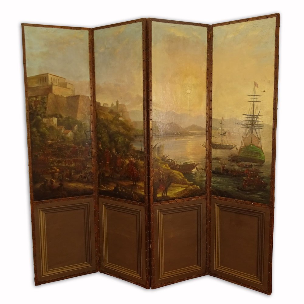 Large 19th Century English Four (4) Panel Oil Painting (1 of 8)