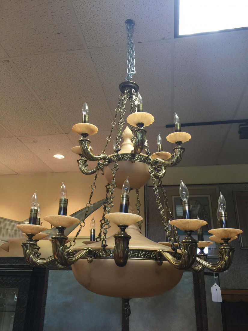 Contemorary Large Bronze and Alabaster Chandelier. (1 of 3)
