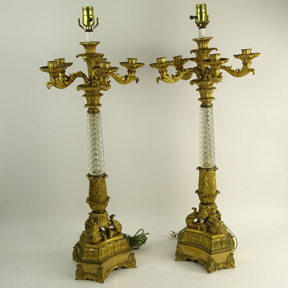 Pair 19th Century Rococo Style Gilt Bronze and Crystal (1 of 3)