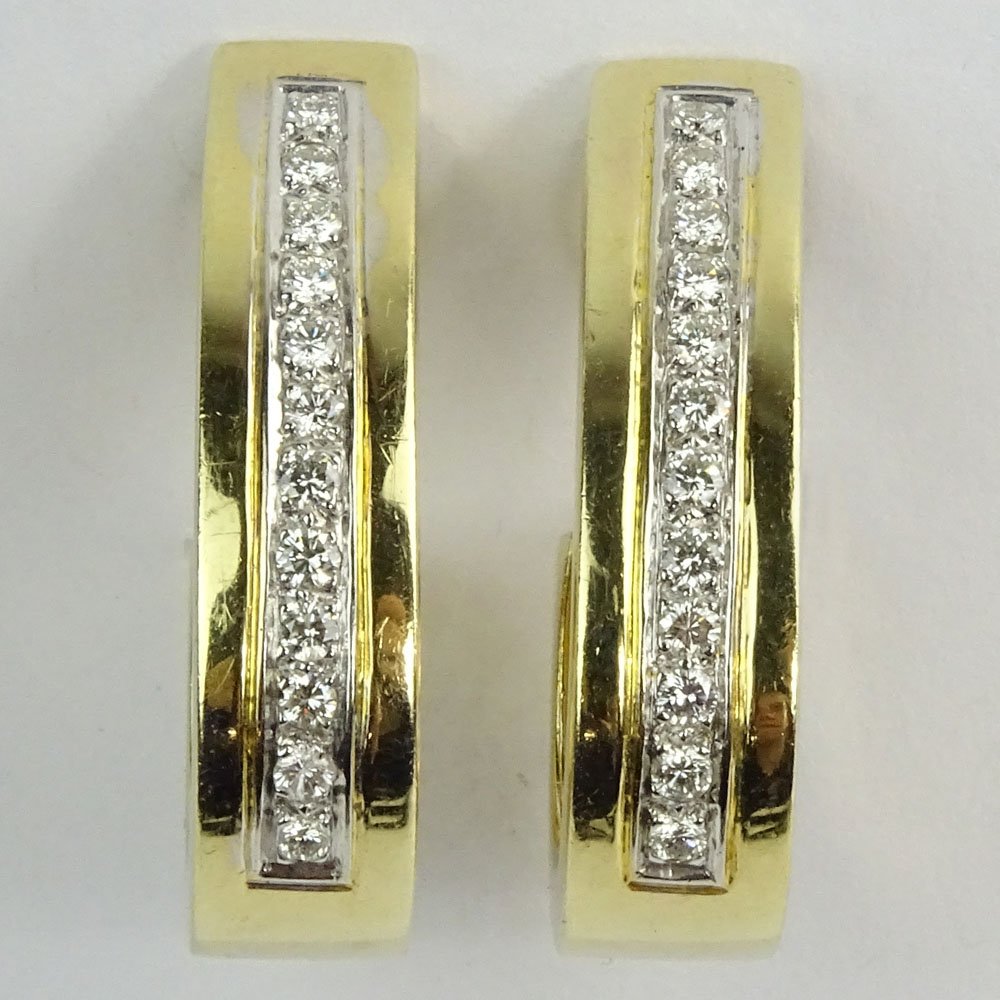 Vintage 14 Karat Yellow Gold and Diamond Hoop Earclips. (1 of 4)
