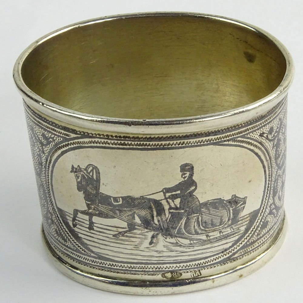 Antique Russian 84 Silver Niello Napkin Ring. Stamped. (1 of 3)