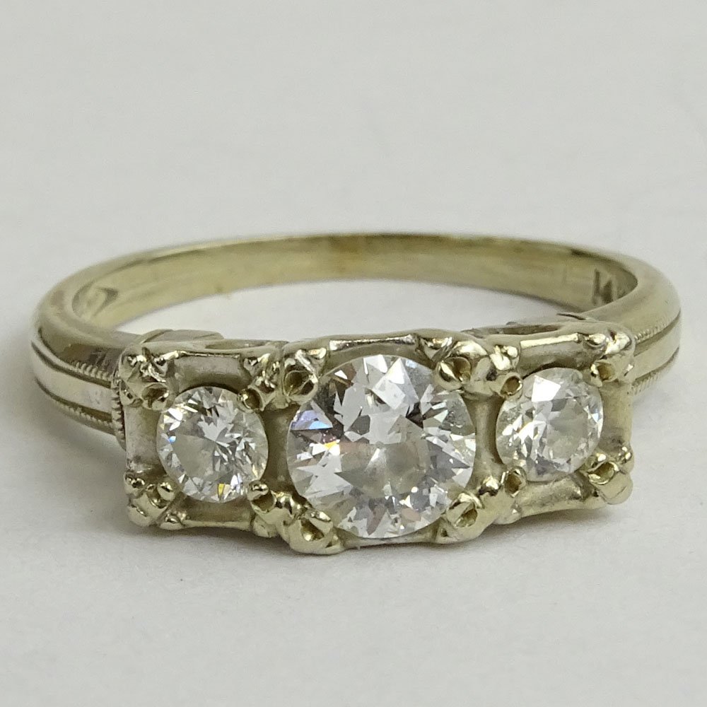 Antique Three (3) Diamond and 14 Karat White Gold Ring. (1 of 5)