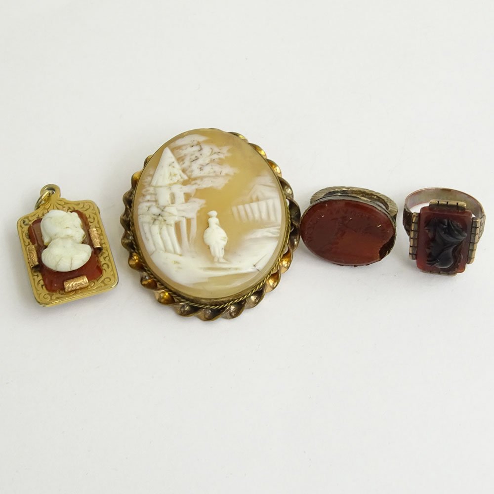 Four (4) Piece Antique Carved Agate and Carved Cameo (1 of 6)