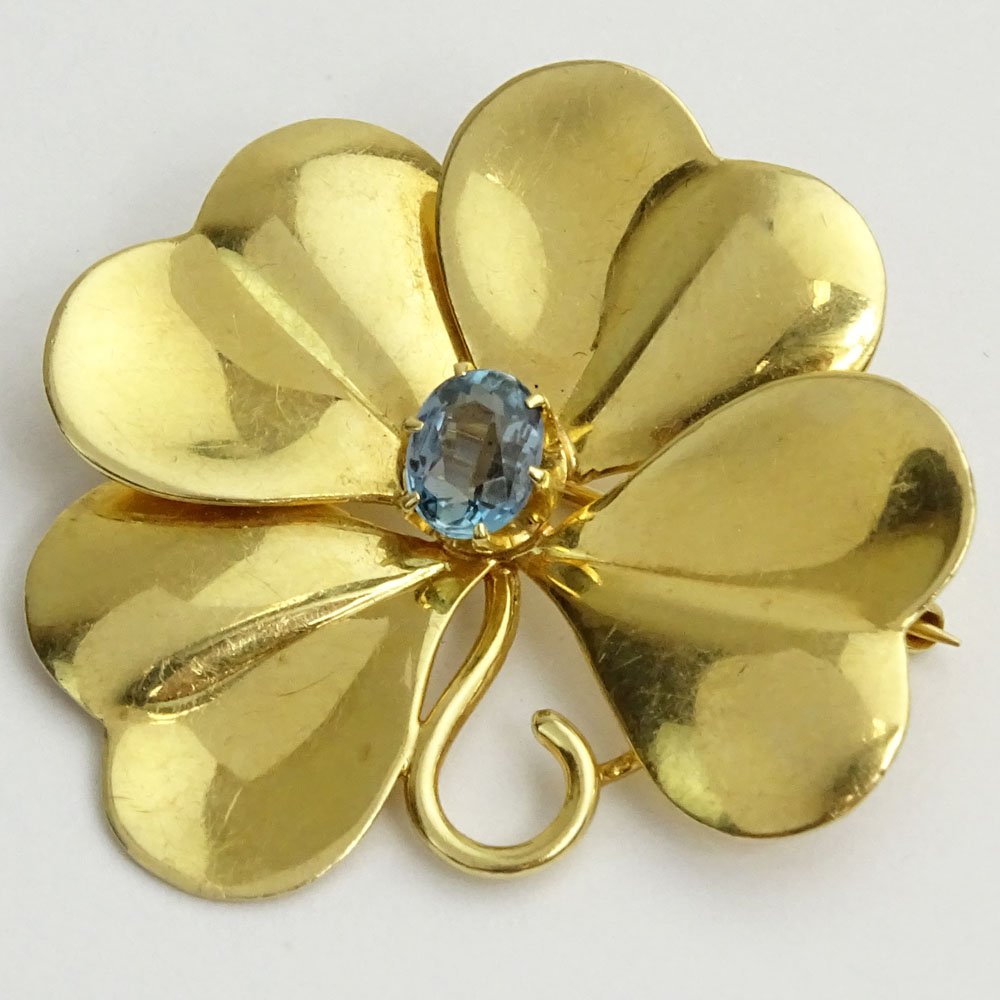 Vintage 14 Karat Yellow Gold Leaf Brooch with Small (1 of 3)