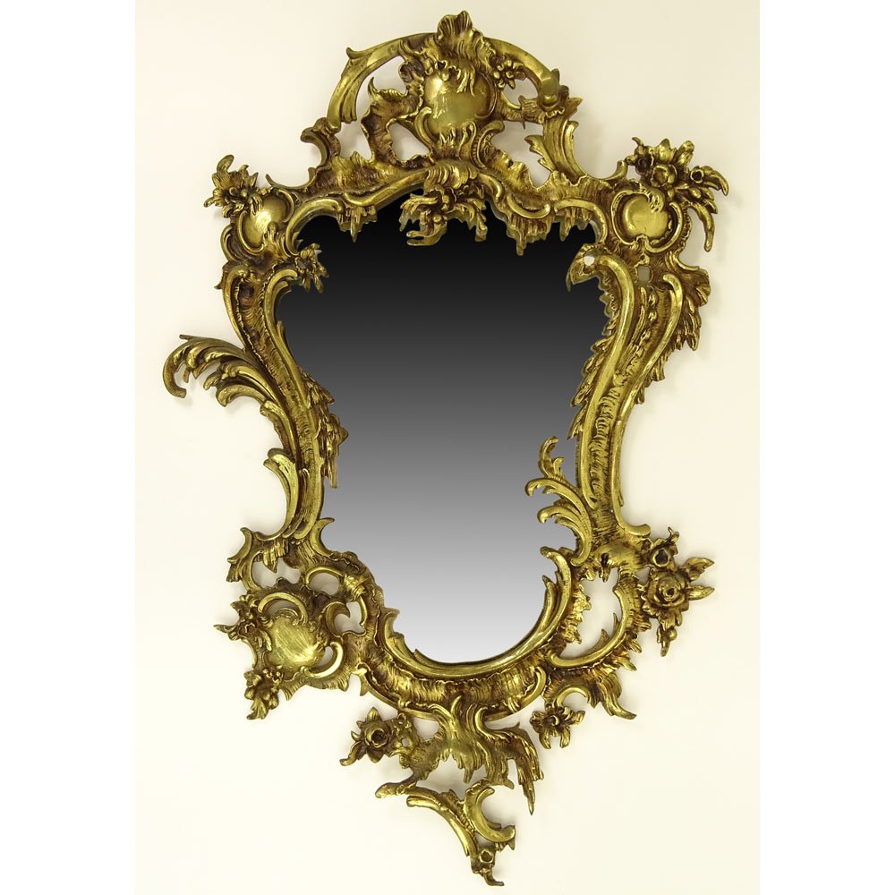 Vintage Gilt Bronze Rococo Style Mirror. Unsigned. Good (1 of 2)