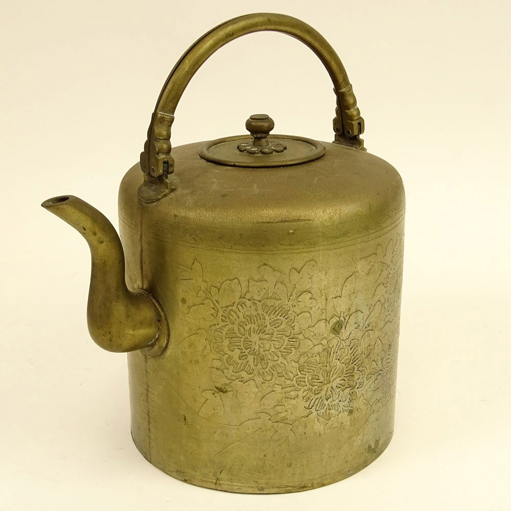 Antique Chinese Brass Teapot With Chased Floral and (1 of 4)
