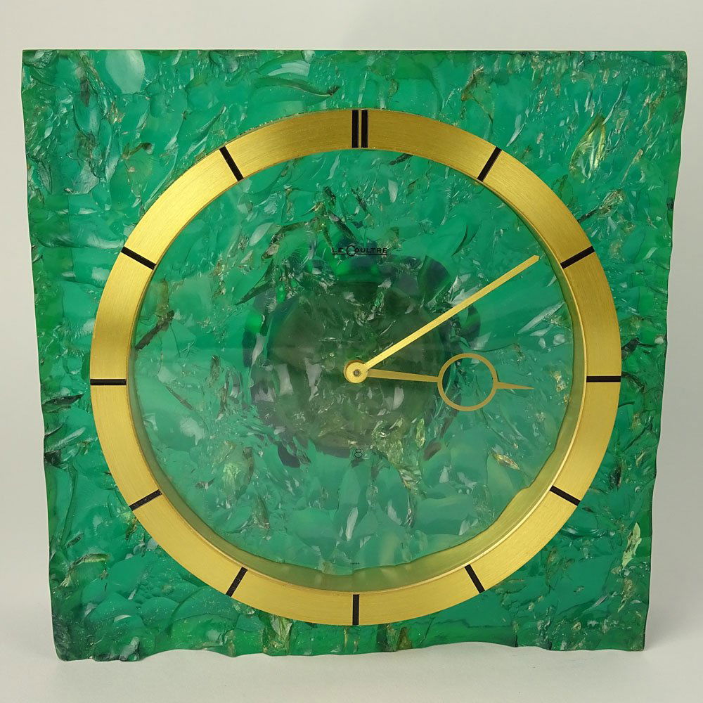 Vintage LeCoultre Green Lucite and Gilt Brass Clock. (1 of 7)