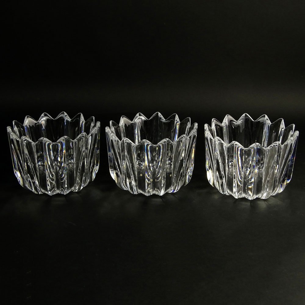 Set of Three (3) Orrefors Ribbed Crystal Vases. Signed (1 of 6)