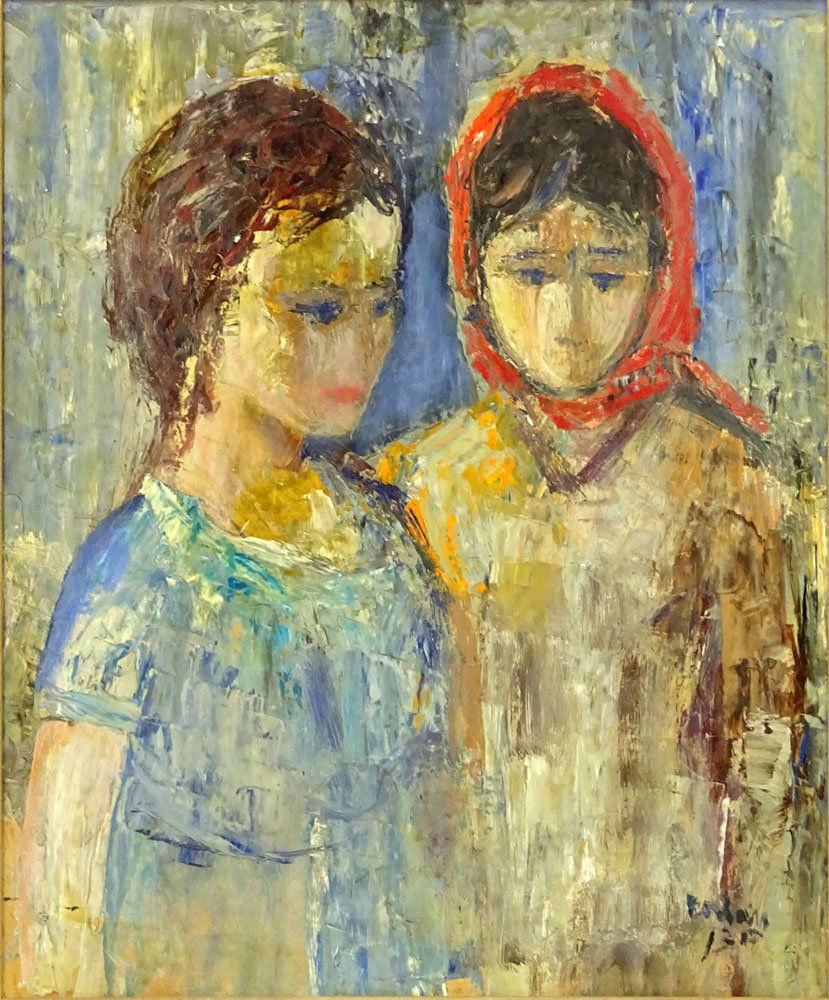 Jehuda Rodan, Israeli  (1916-1985) Oil on masonite "Two (1 of 4)