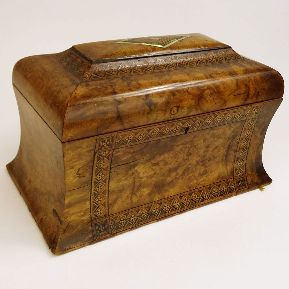 Antique English Burl Wood Tea Caddy with inlaid (1 of 7)