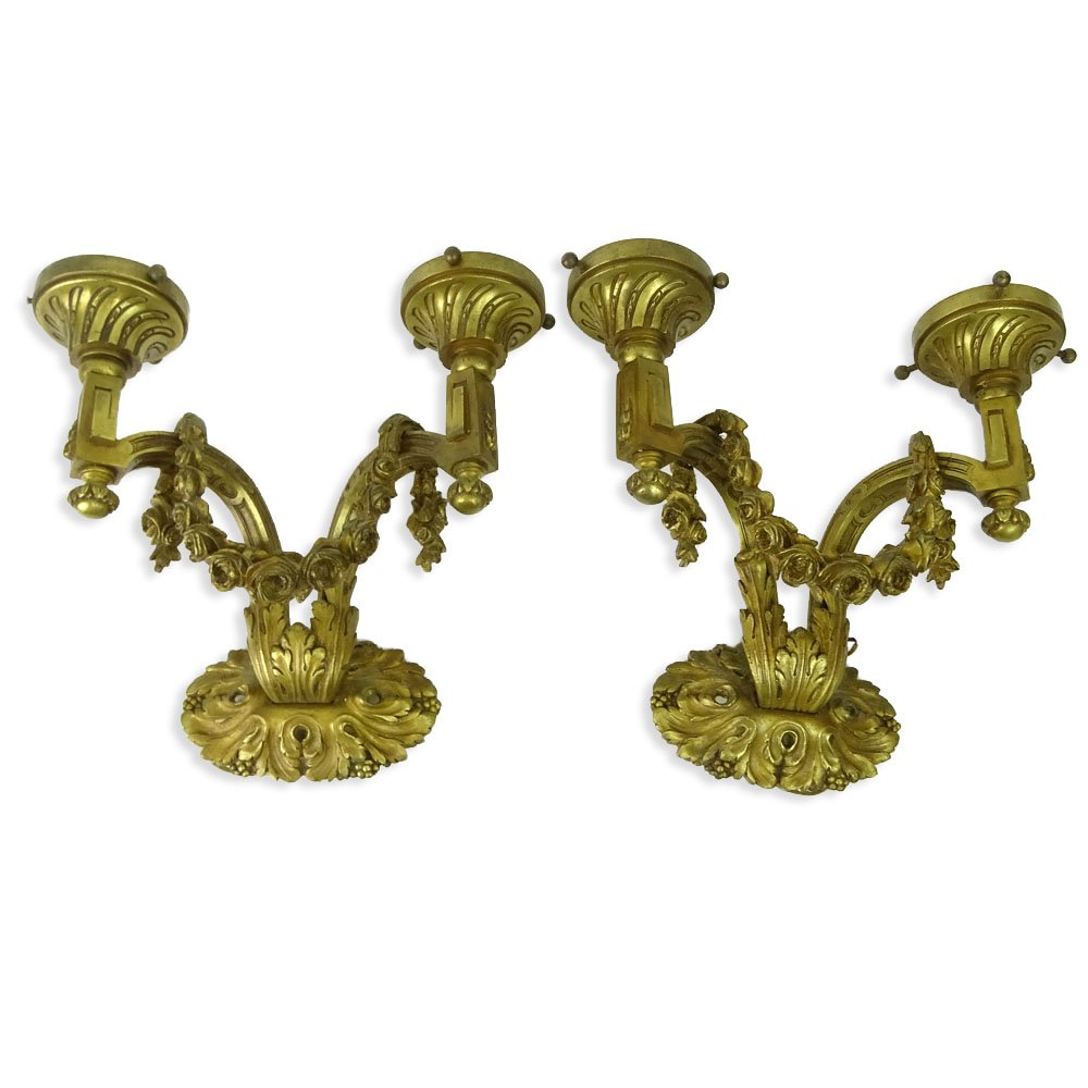 Pair Antique Heavy Dore Bronze Sconces with Two Light (1 of 4)