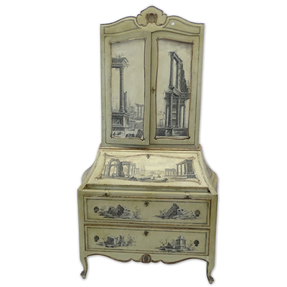 Vintage Italian Painted Secretary. Unsigned. Wear, (1 of 6)