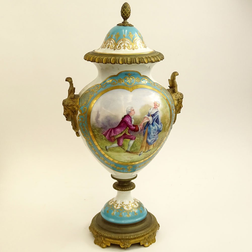 Antique Sevres Hand Painted Bronze Mounted Bolted Urn. (1 of 7)