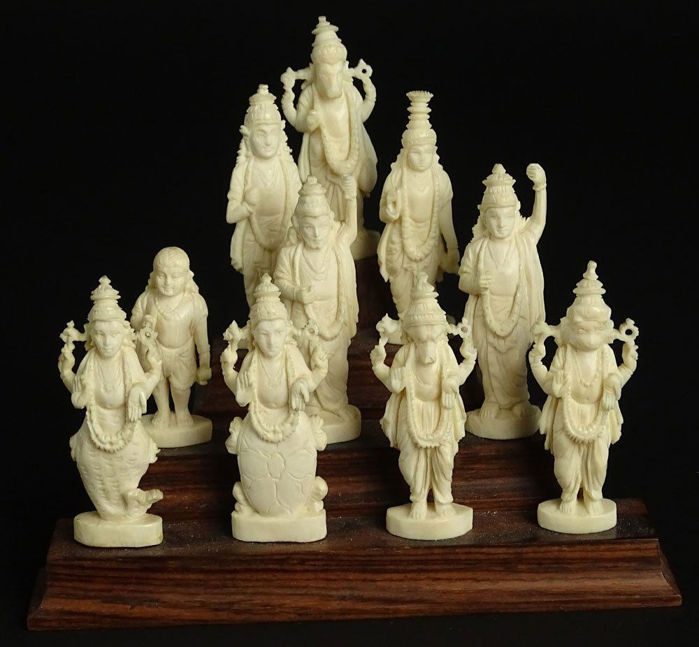 Ten (10) Indian Carved Ivory Deity Figures on Stepped (1 of 5)