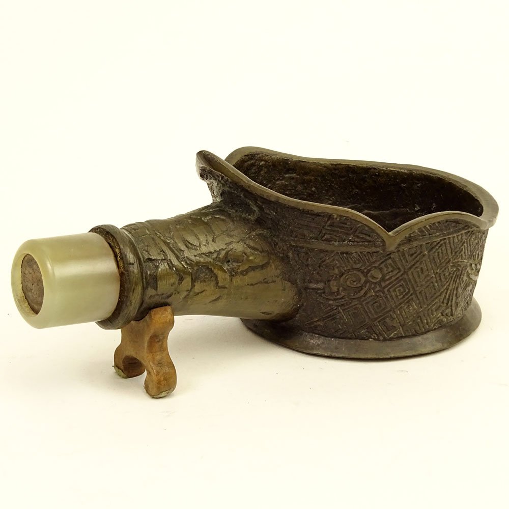 Antique Chinese Bronze and Jade Pan Iron/Silk Iron. Bas (1 of 7)