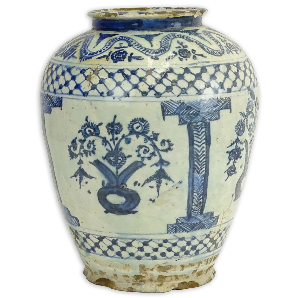 18th C or earlier Persian Blue & White Glazed Pottery (1 of 5)
